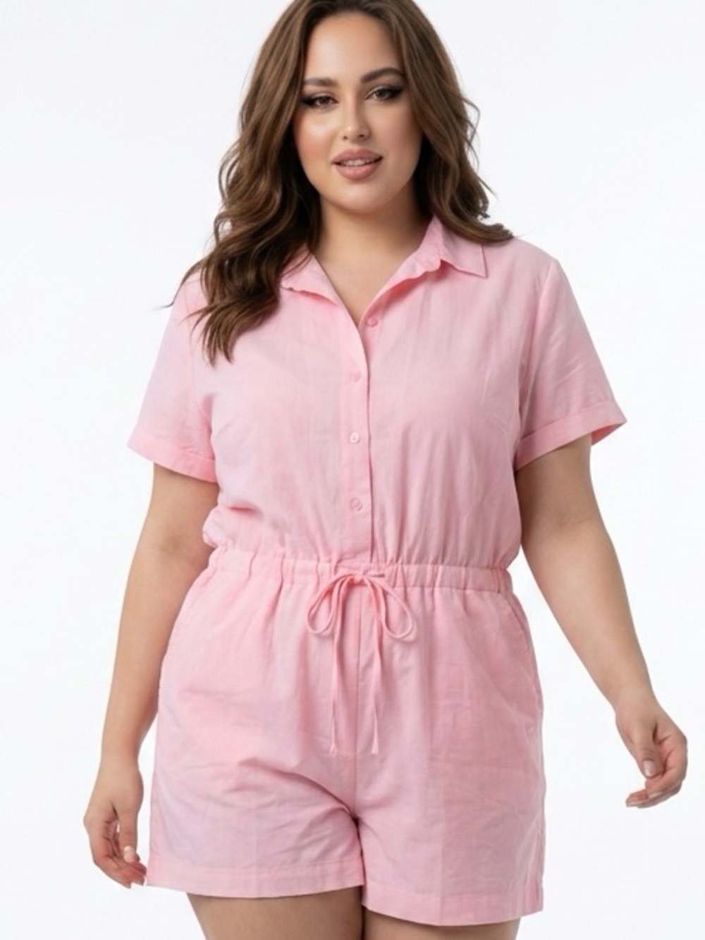 Fabletics Light Pink Short-Sleeve Drawstring Romper - Picture 2 of 16